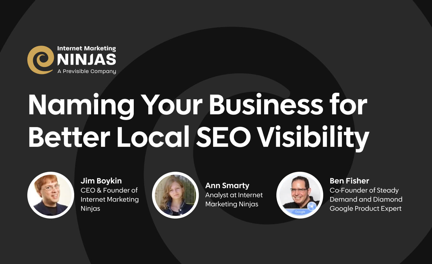 Banner for a webinar on business naming for local SEO